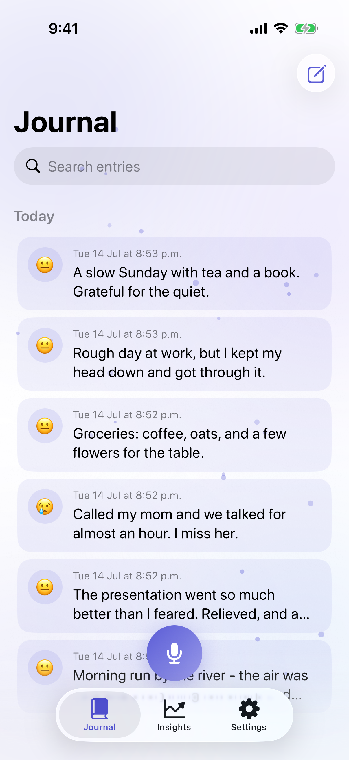 Susurro — a journal of spoken entries with mood and reflections