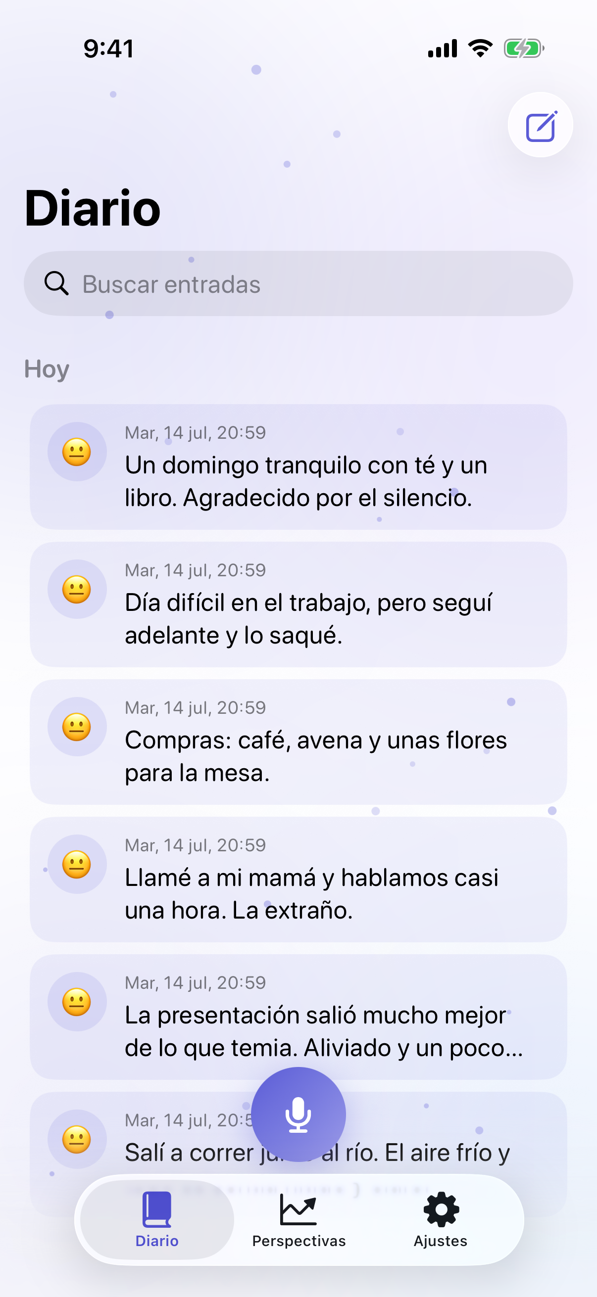 Susurro — un diario de notas habladas con ánimo y reflexiones